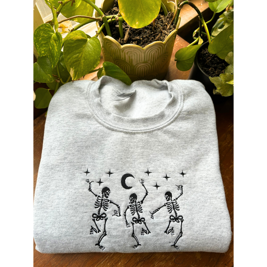 Dancing Skeleton Embroidered Crewneck Sweatshirt